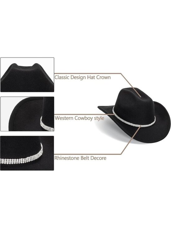 Women 03-Black Polyester Premium Classic Fedora Hat with Buckle Belt (Size:M-L) main image 4